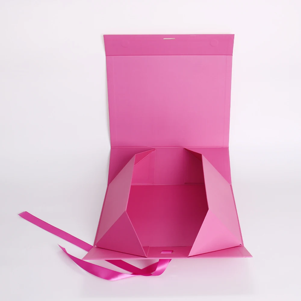 Customizable Luxury Rosy Folding Magnetic Paper Box Embossing Ribbon Gift Packaging for Cosmetics Shoes (Recycled Materials