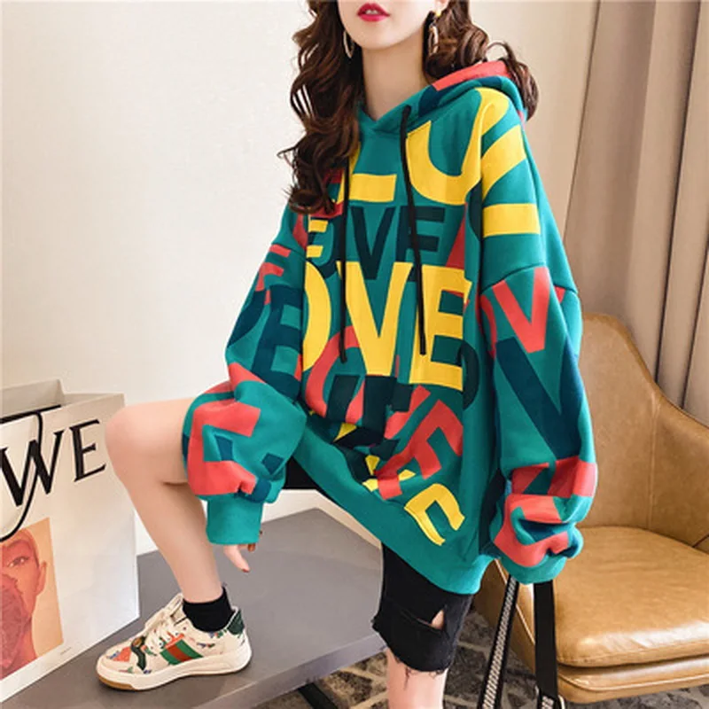 Qrwr-sudadera Con Capucha Para Mujer,Suéter De Lana Informal De Gran Tamaño,Sudaderas  Holgadas Con Estampado De Letras,Sudaderas Gruesas Para Niña 2020 - Buy  Sudaderas Con Y Sin Capucha Sudaderas,La Ropa De Las Mujeres,Barato