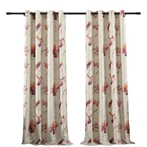 American Style Printed Floral Blackout Curtain Design Ring Top Grommet Metallic Blackout Curtain for the Living Room