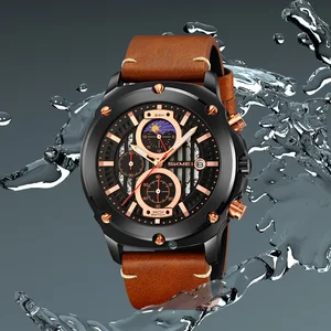 SKMEI 9351 Men's Multi-Function Quartz Watch Stainless Steel Leather Strap 48mm Waterproof Business Casual Custom Logo OEM