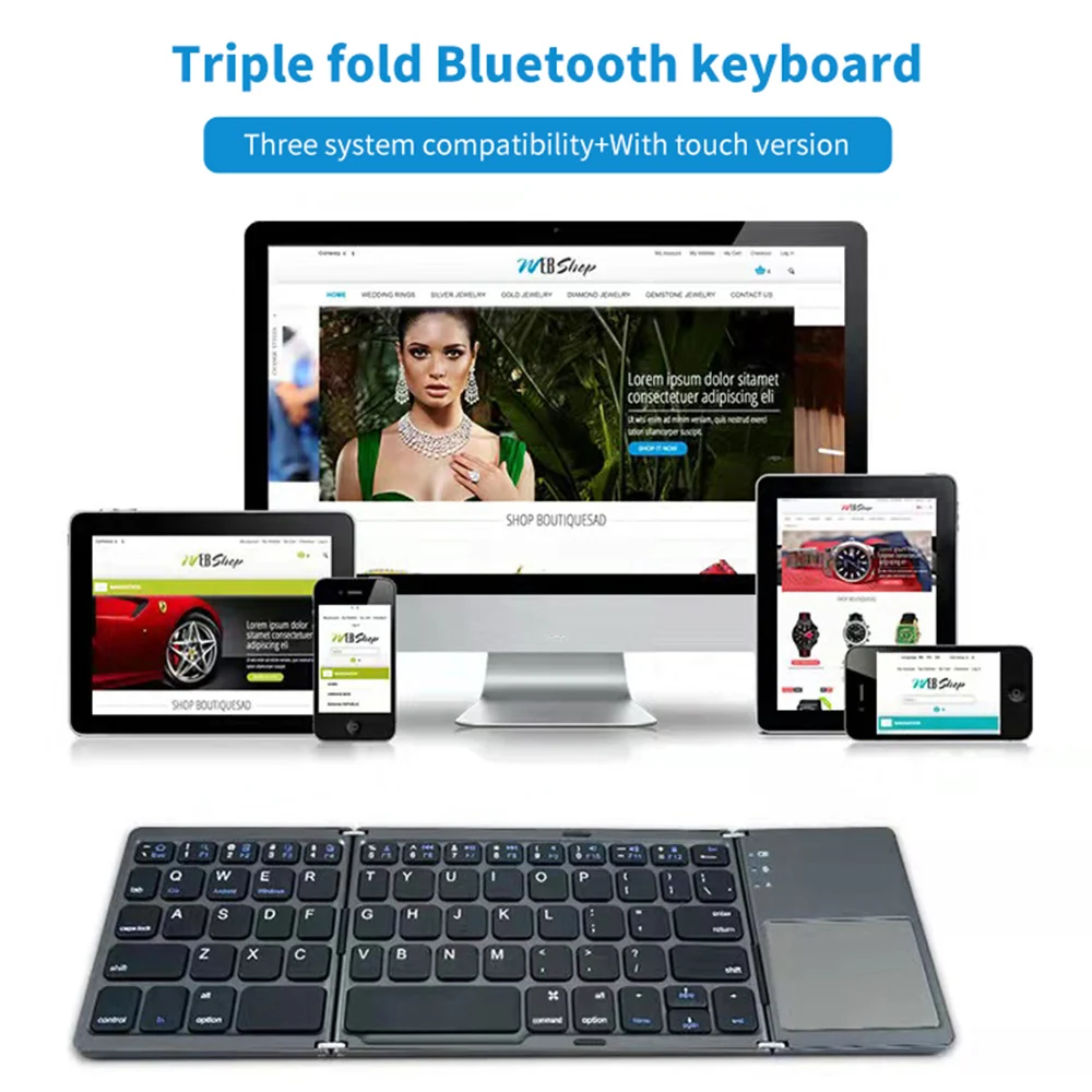 Muti Functional Triple Fold Rechargeable Bluetooth Wireless Keyboard With Touch Pad Used for Mobile Phone Computer Notebook