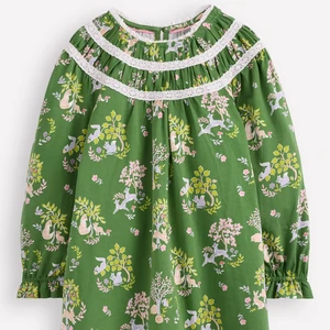 Girls' Velvet Polyester/Cotton Breathable Maxi-Length Long Sleeve Green Printed Dress for Autumn