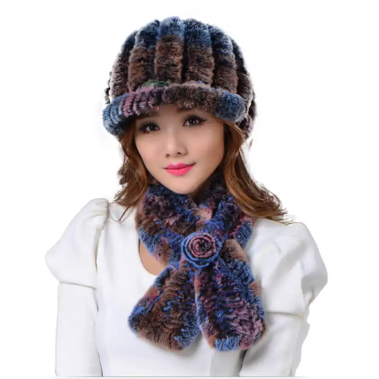 Women Scarf Women Hat Winter Scarf Winter Hat Fur Scarf Rex Rabbit Fur Knit Hat With Matching Rex Rabbit fur Scarf Fur Hat