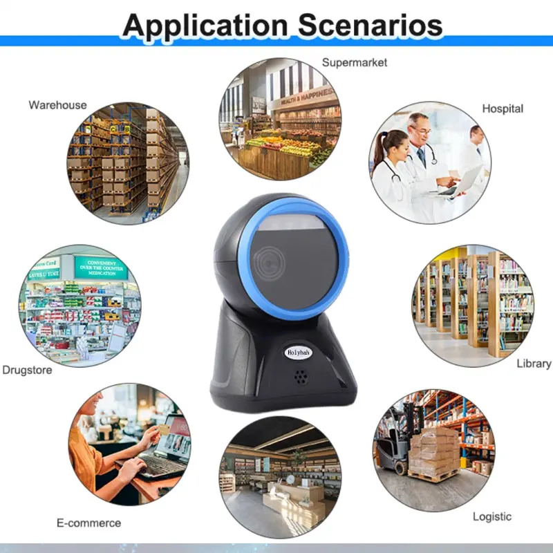 1D 2D Omnidirectional Barcode Scanner QR Code Desktop Bar Code Reader for Supermarket Store Auto Sense Data Matrix Reader