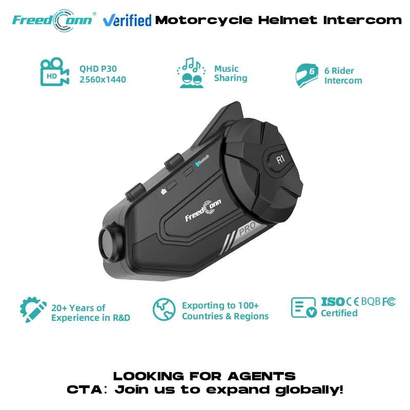 Freedconn R1 Pro 2K WIFI Bluetooth Intercom Headset for Motorcycles