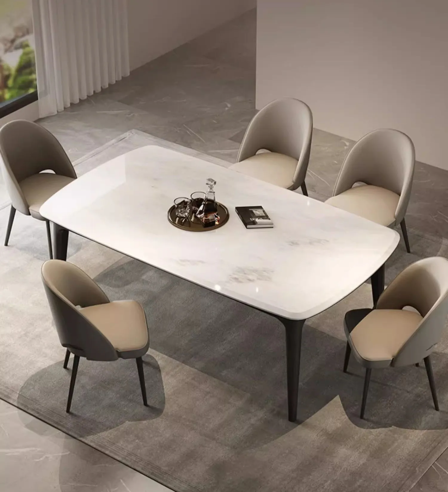 2024当代奢华餐桌套装现代简约高端大理石天然石材轻奢华小型家居家具