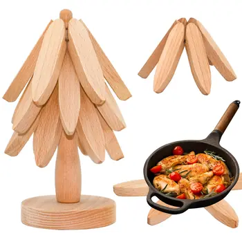 Tree Shape Trivet Set Wooden Tree Coasters Folding Trivets for Hot Dishes Multifunctional Ornaments