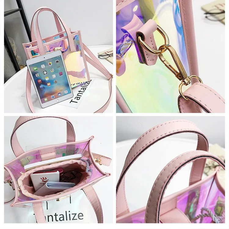 Source Hot sale iridescent shoulder bag with insert pouch cute shopping  tote holographic clear vinyl purse wholesale on m.