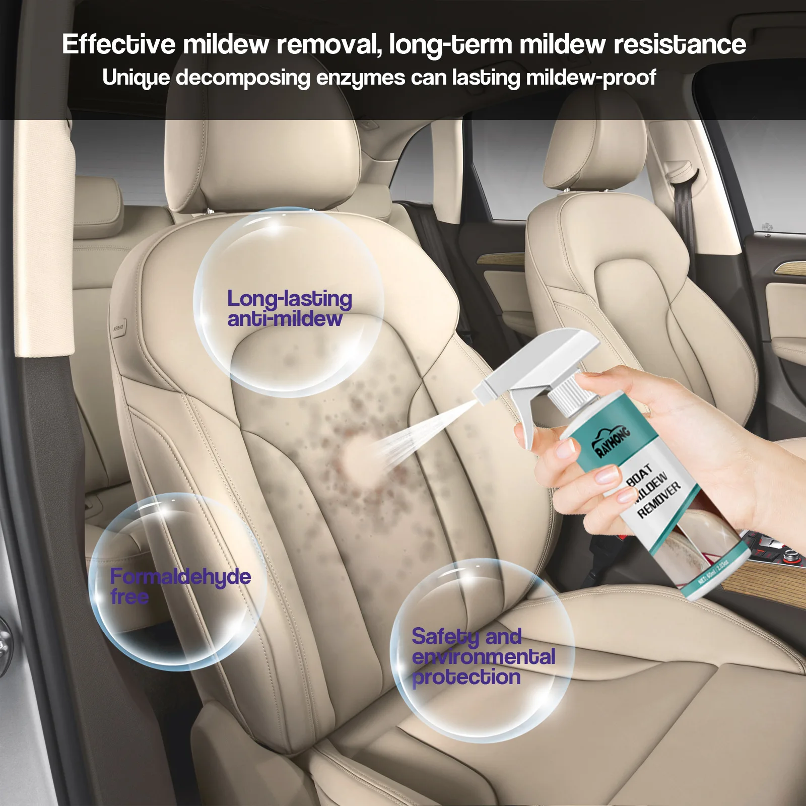 New Arrival Rayhong Car Mildew Agent Interior Ceiling Cloth Leather Seats Mould Cleaning And