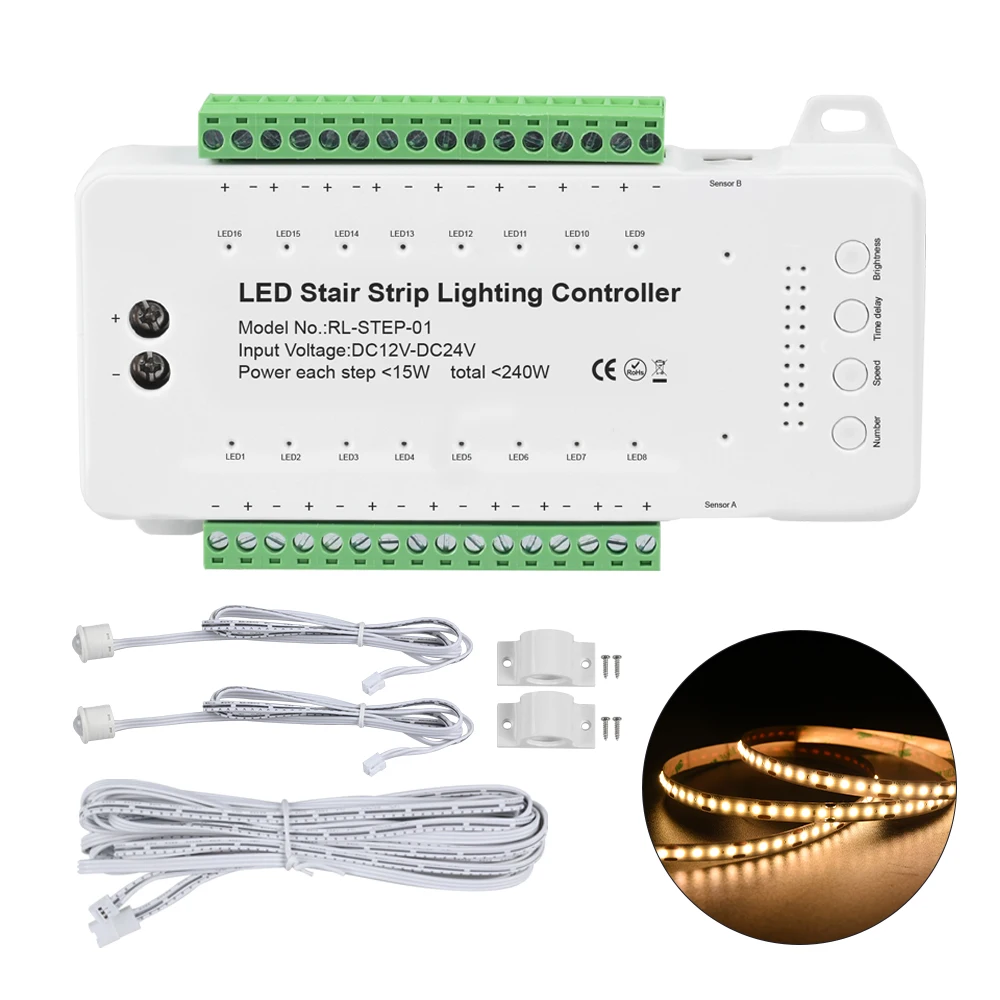 16 Steps Human Body Sensing Led Stair Lighting Controller With Cob Led Strip Set Buy 0 5m Led