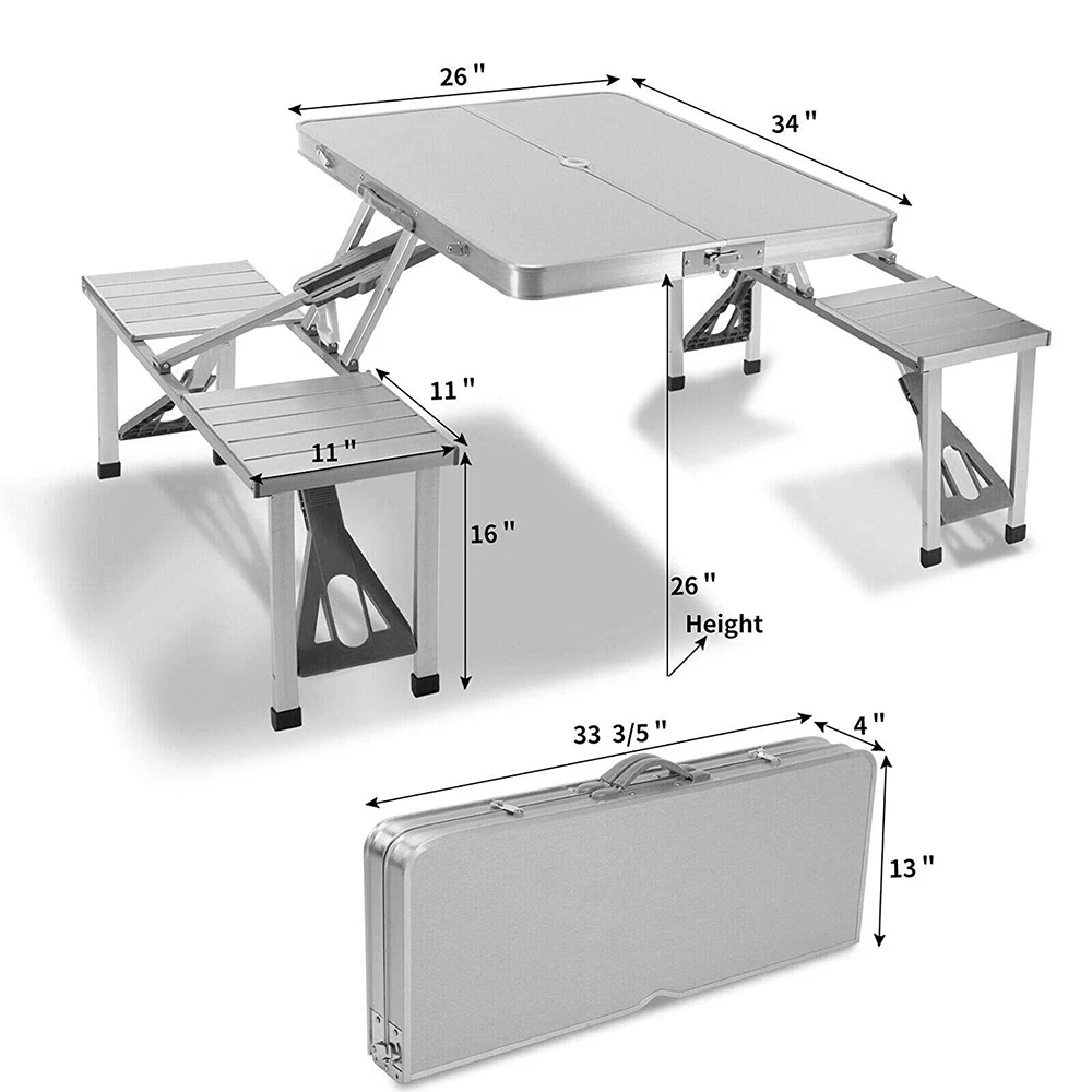 Aluminum Folding Table With 4 Seats Portable Camping Table Outdoor Suitcase Table for BBQ Picnic Hiking