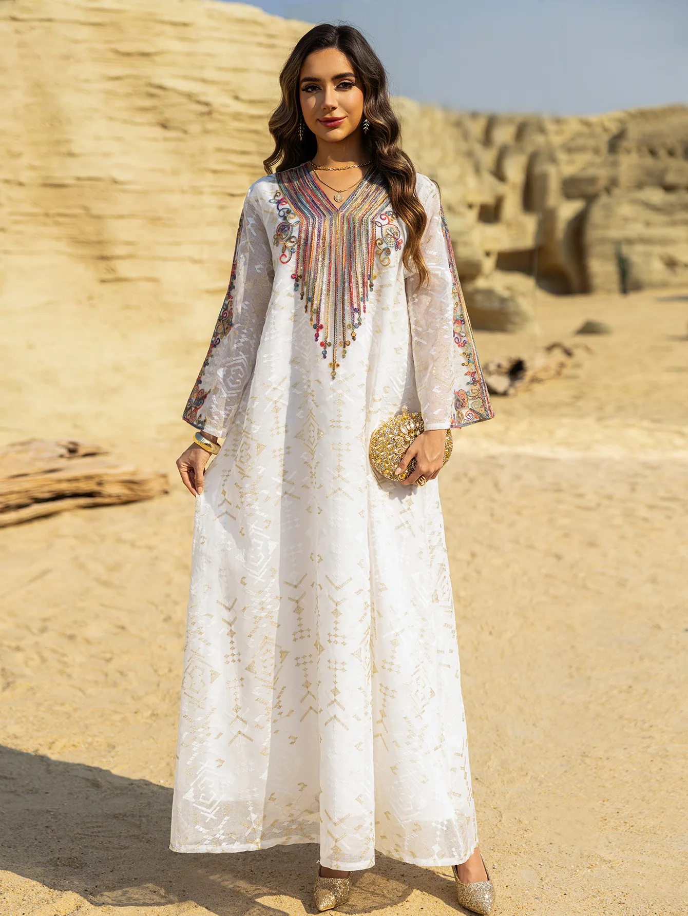 ladies dress in qatar 2025 Islamic Jacquard Embroidery Eid Long Dresses Abaya Muslim Women Evening Party Wear For GEEGEE