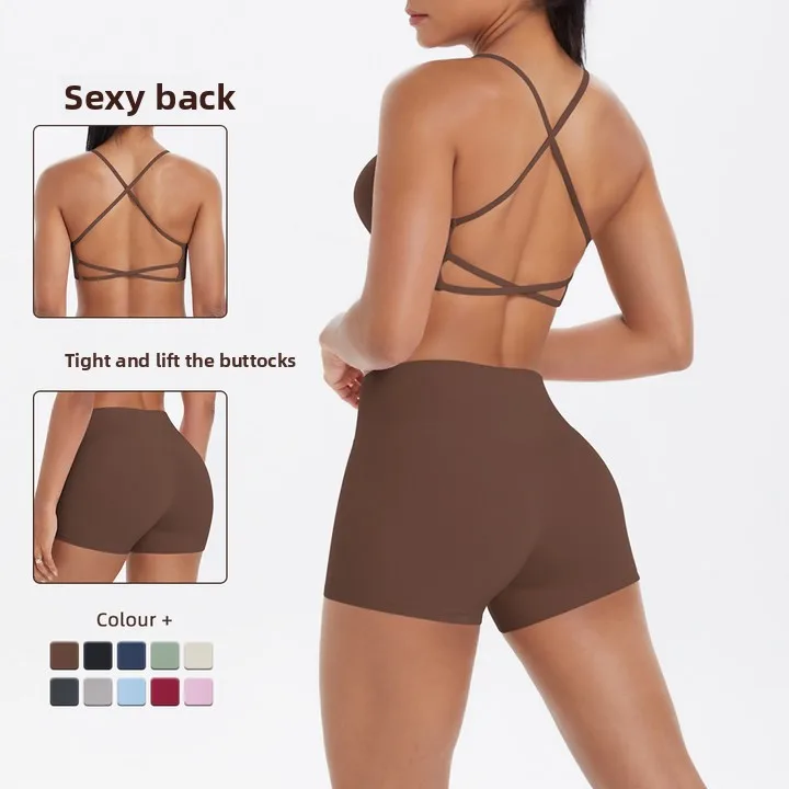 Cloud-feel Brushed Fabric Breathable Camisole Sports Bra Crisscross Straps High Waist Be