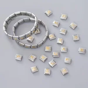 Custom Fashion Gold Plated Stainless Steel Convex Letter Charm DIY Splicing Bracelet Accessories Italian Charm Bracelet