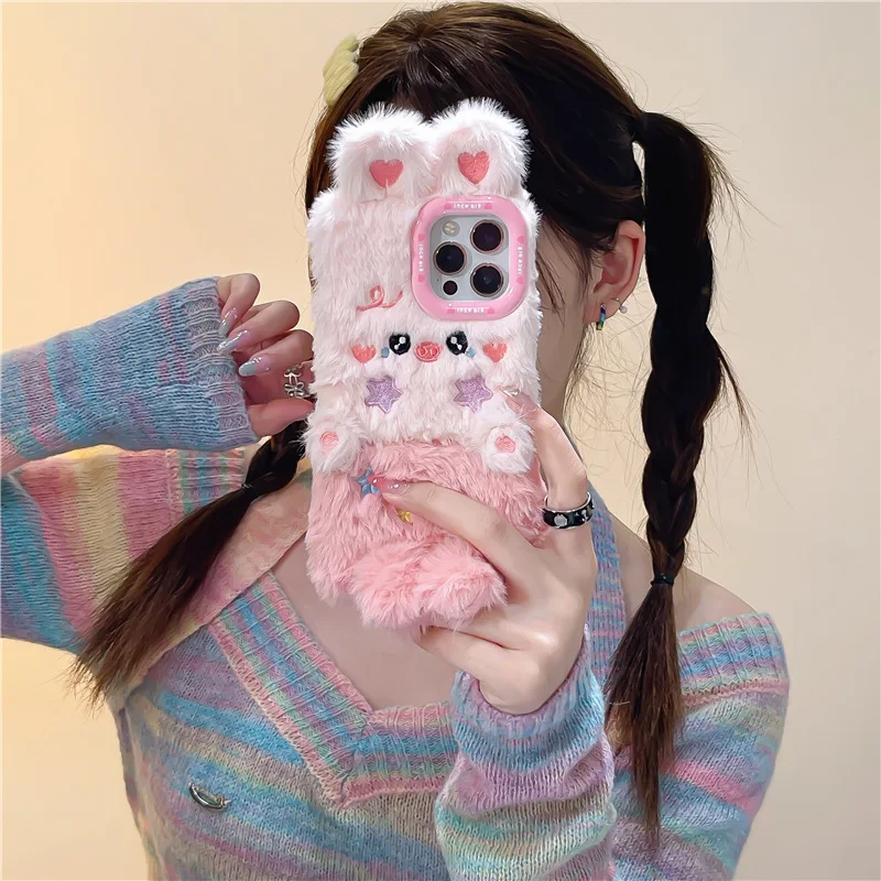 Cute Style Small Pig  Soft TPU Cover for iphone 15 14 13 Pro Autumn and Winter Plush Phone Case for iphone 12pro