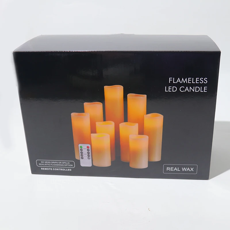 Black Flameless Battery Operated Led Pillar With Moving Flame Wick With