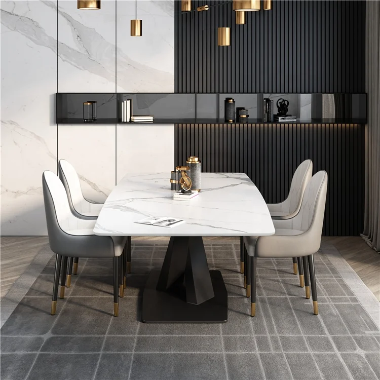 Italian Modern Simple Style Dining Room Set Carbon Steel Frame Marble Table Dining Room Furniture
