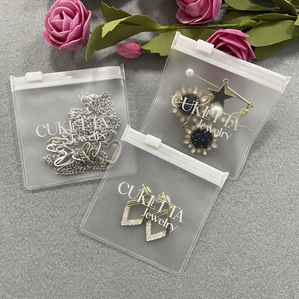 Biodegradable Custom LOGO Ziplock Jewelry Packaging Bag PVC Clear Mini Zipper Pouch Jewelry Necklace Zipper Bag