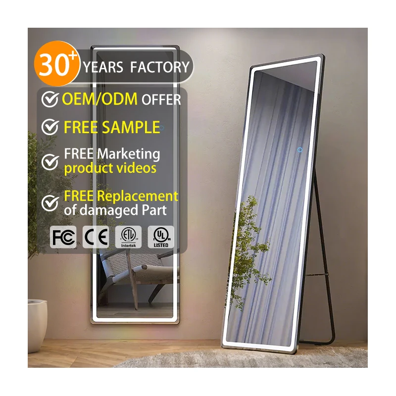 Customized Top Fashion Hotel Framed Full Length Mirror Full Body Length Standing Mirror with Led Lights for Bathroom