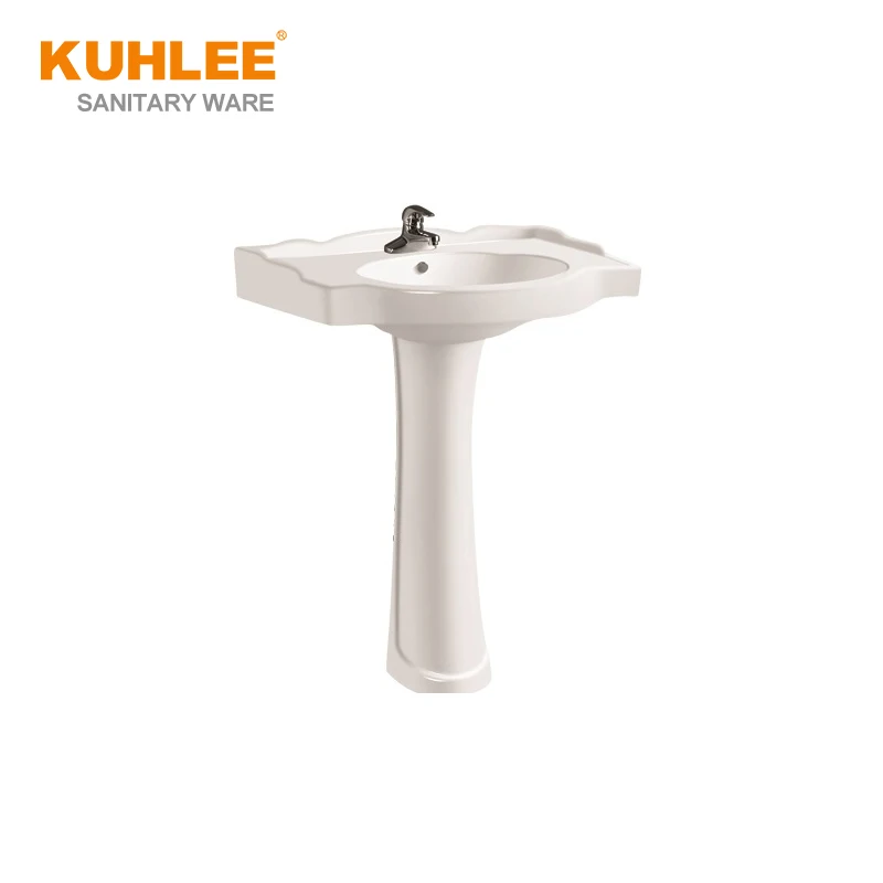Ceramic Wash Basin Stand Bathroom Round Two Piece Pedestal Basin Sink