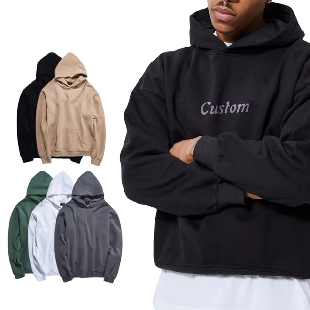 Custom Design 100% Cotton Blank Plain Drop Shoulder Hoodie Men Cropped Hoodie Pullover Hoodies Sweatshirts For High Quality