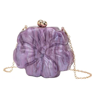 custom logo Popular Flower Shaped Acrylic Evening Party Clutch Bag Fashion Classic Casual Sweet HandBag Chain Evening Dress Lady Bag