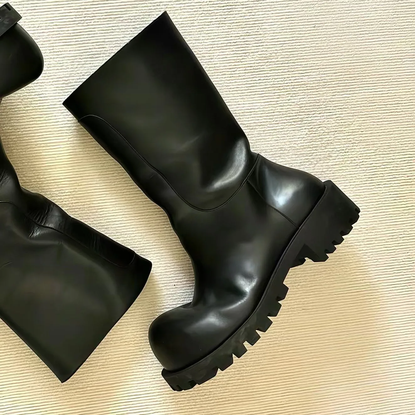 Fashion Men Low Heels Black Leather Autumn Winter Boots Big Toe Ankle Mid-calf Western Cowboy Boots - Image 3