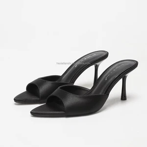 4302A-17 2026 Summer Women Open Back High Heel Sandals Pointed Solid Color New Simple Fashion Collection Slip-On for Outdoor