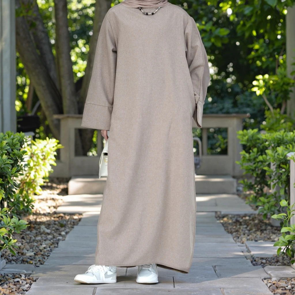 Loriya Wholesale Abaya Designs Islamic Clothing Breathable Modest Abaya Simple Linen Closed Abaya Women Muslim Dress