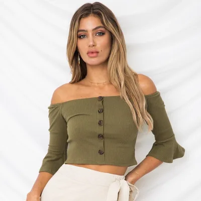 coldker women girls flare sleeve solid sweatshirt summer 3/4