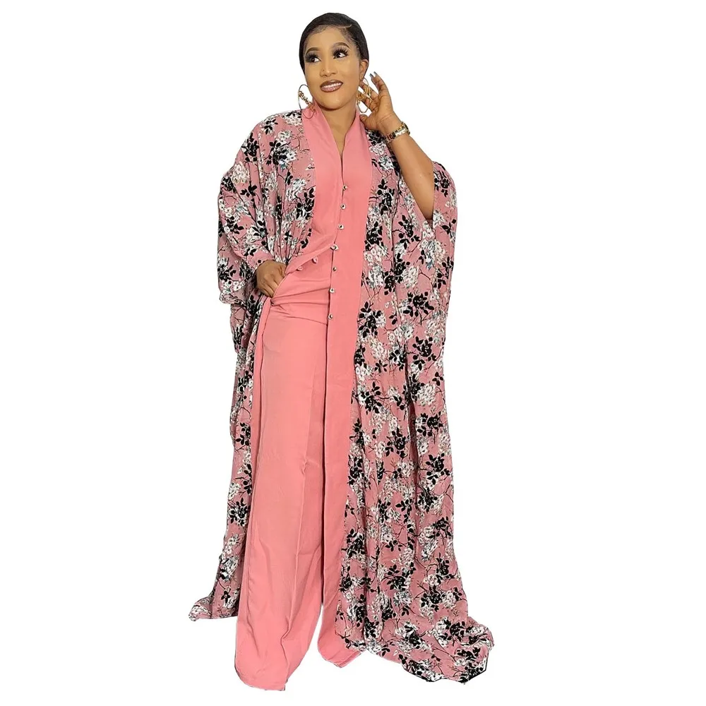 2023 Europe and America Printed Loose Trousers African Chiffon Robe Two-piece Suit Gowns for Women