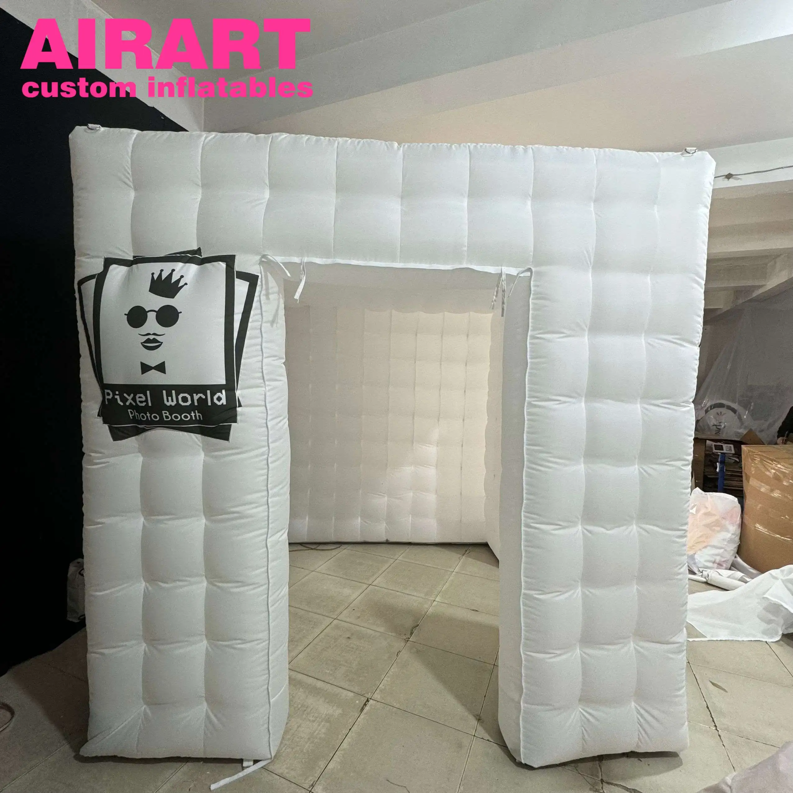 White Color Photobooth Printed Logo Inflatable Photo Booth With LED Light Cube Inflatable White Photobooth