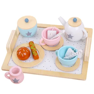 Premium Wooden Pretend Play Tea Set for Kids with Teapot Cups Saucers and Tray Ideal for Boys Girls Tea Party Role Play