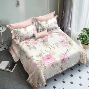 Full Size Microfibre Custom Fluffy Duvet Cover Pillowcase Pink Love Pattern High Quality Bedding King Size Bed Sheets Set