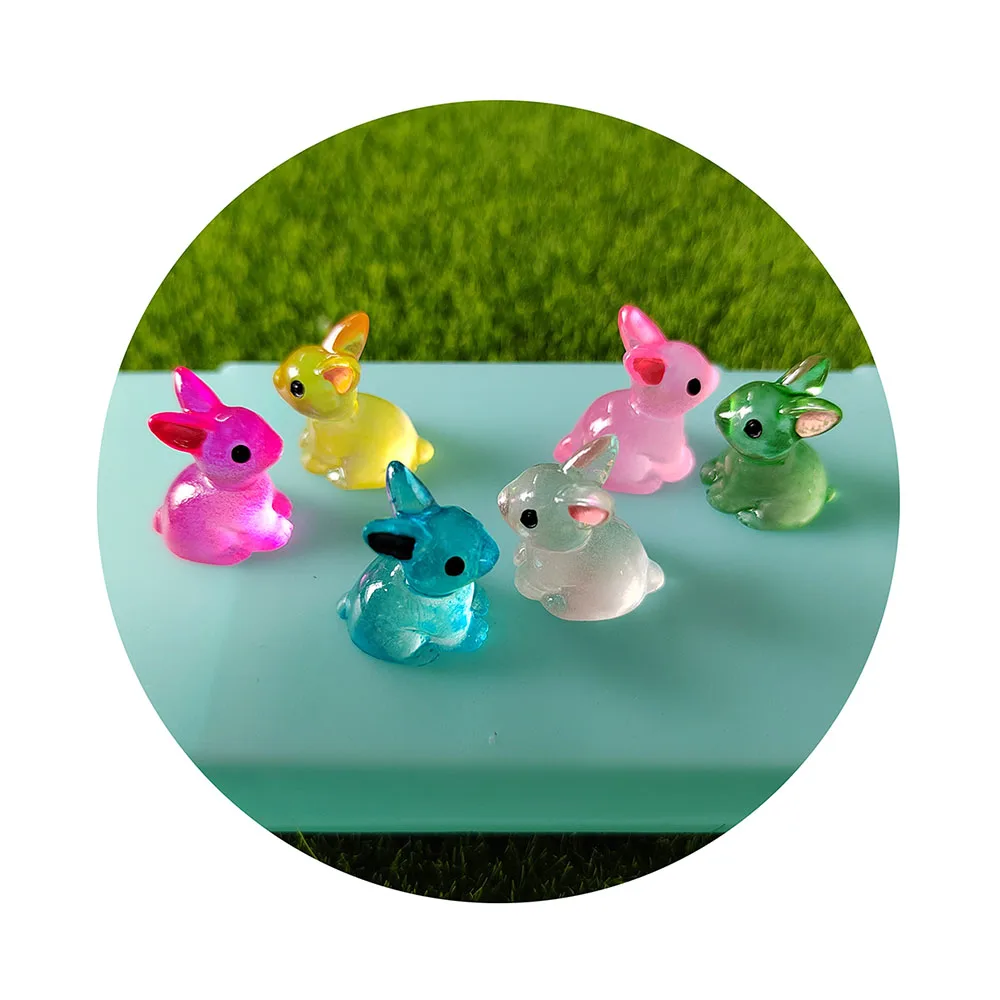 Luminous Resin Rabbit Slime Charm Garden Miniature Rabbit Doll House Figurine  DIY Accessories