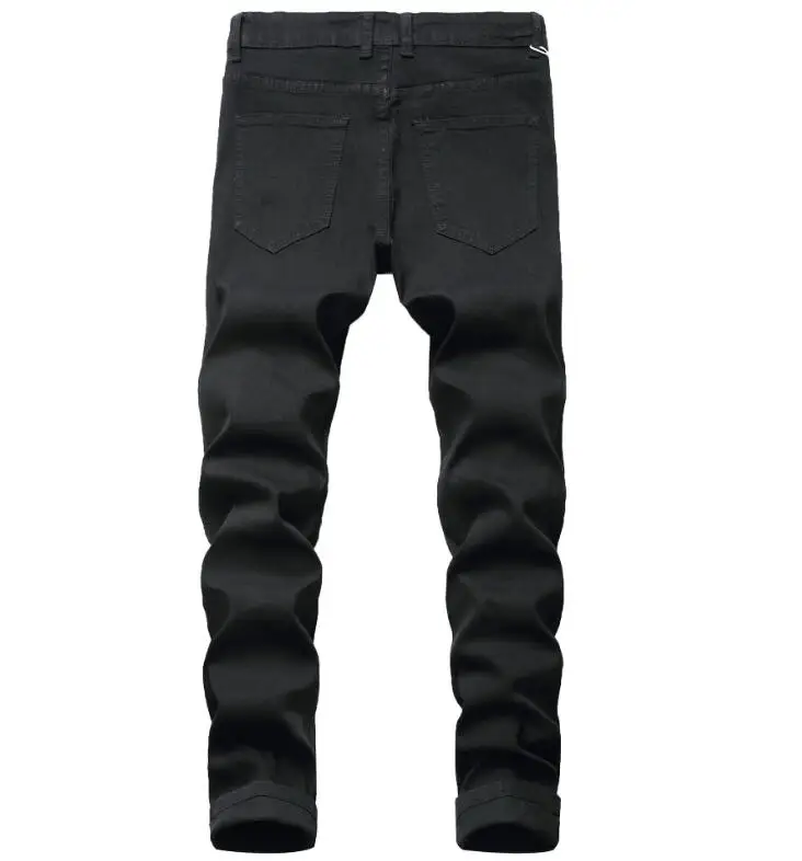 New Style Men's Distressed Destroyed Pants Art Hole Patches Skinny Biker Black Blue Slim Trousers Men Denim Jeans