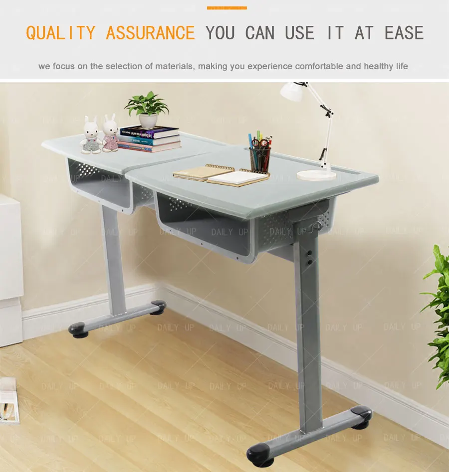 School Double Desk With Large Basket desk and chair set for school students