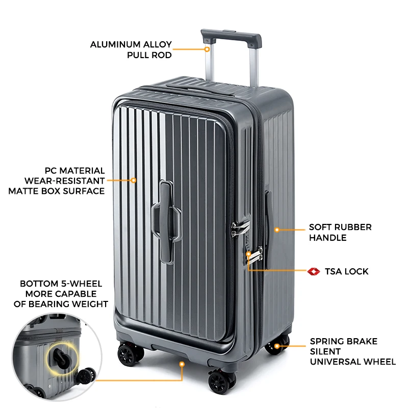 2026 20Inch New Large Capacity Suitcase Front Side Open Lid Rolling Luggage  TSA Lock Boarding Case Travel case Luggage
