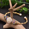 GB0206-17 Pearl Pattern Turquoise Blue Enamel Bracelet