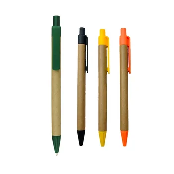 Kraft Paper Plastic Clip  Click Ballpoint Pens With Custom Logo for Promotion