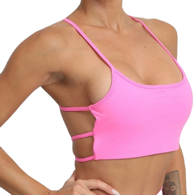 Soutien-gorge de sport sexy 2024 pour femmes avec dos croisé rembourré, personnalisation du logo pour le fitness et le yoga, top de gymnastique pour le gymnase