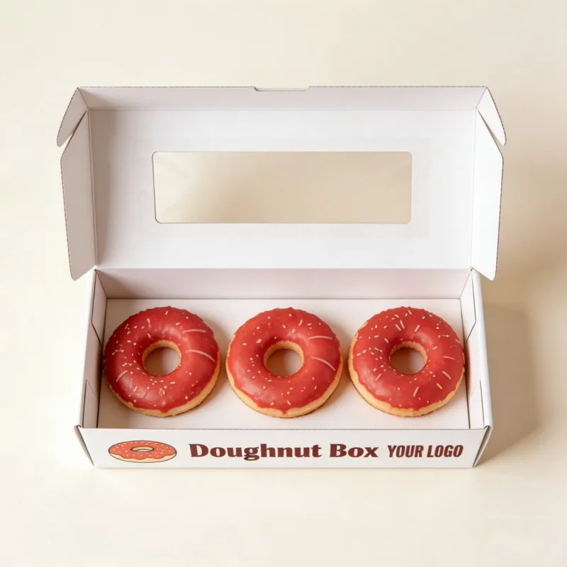 Boîte alimentaire pour emporter des beignets, en carton mat recyclable, imprimée à l’encre de soja, haute qualité, personnalisable