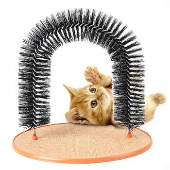 Interactive Cats Scratching Post with Massage Scratcher and Brush Pet Scratch Toy Furniture Protector for Feline Movement Play