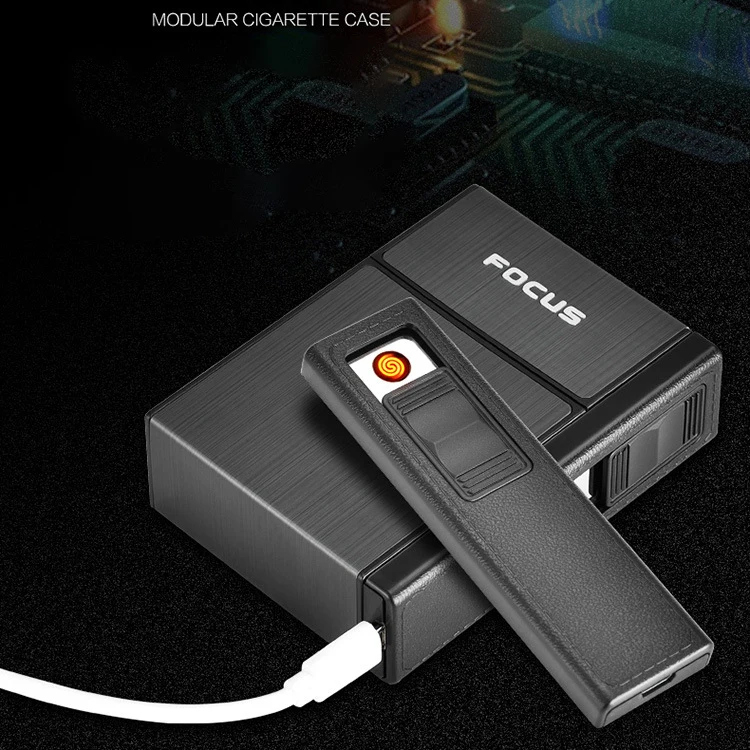 focus cigarette FOCUS 20 Pcs Cigarettes Men's Cigarette case Detachable Rechargeable Usb  Lighter