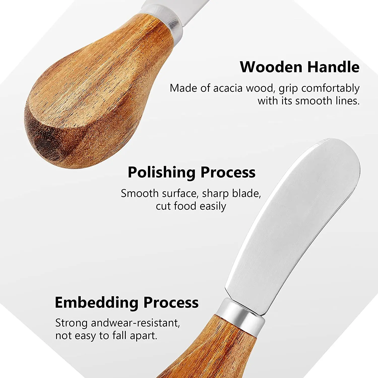 High Quality Cheese Tools Cutter Mini Butter Spreader Forks Acacia Wood Handle Cheese Knife Set