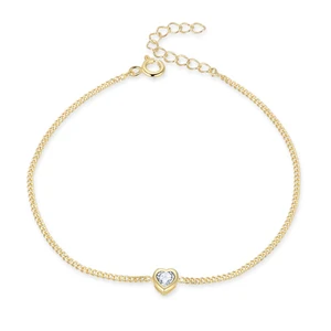 Simple Fashion 925 Sterling Silver Women's Bracelet 18K Gold Plated Heart Shape with Zircon for Wedding Party Gifts