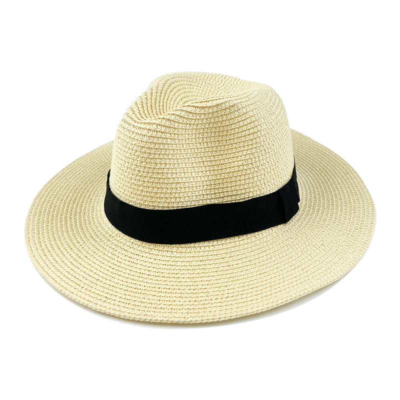 Wholesale custom logo womens mens wide brim panama straw hats fedora summer fishing beach sun hats upf straw hat for women