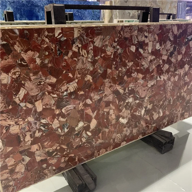 product factory price red semiprecious stone slabs red gemstone tiles for home wall background decoration wall marble stone book matched-4