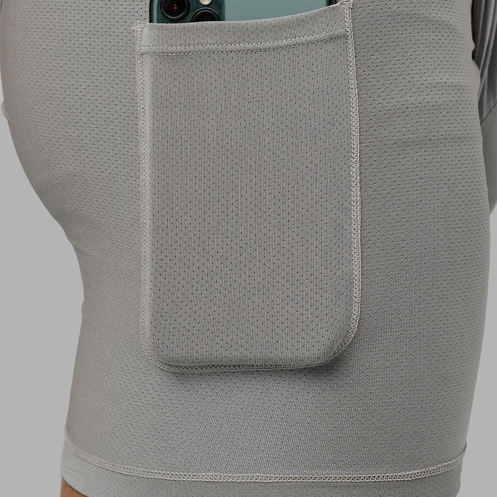 Custom Nylon Spandex Sportswear Grey Light Weight Breathable Quick Dry Fitness 6 Inch Inseam 2 In 1 Athletic Gym Shorts for Men