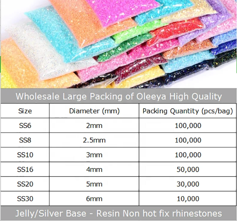 Wholesale Mix Sizes 2mm-6mm 50000pcs/bag Resin Non Hot Fix